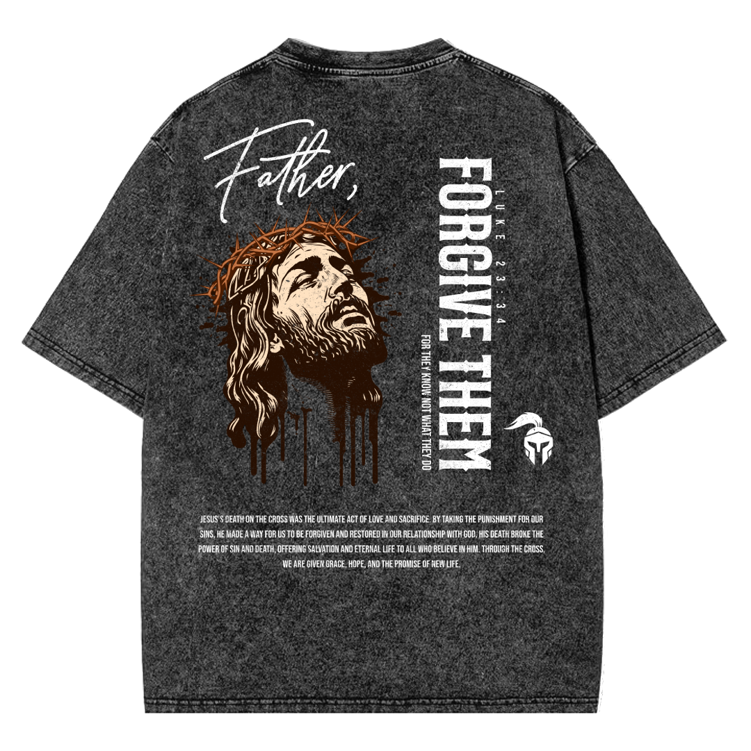 Acid-Washed "Father, Forgive Them" Black Tee