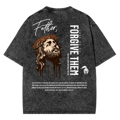 Acid-Washed "Father, Forgive Them" Black Tee