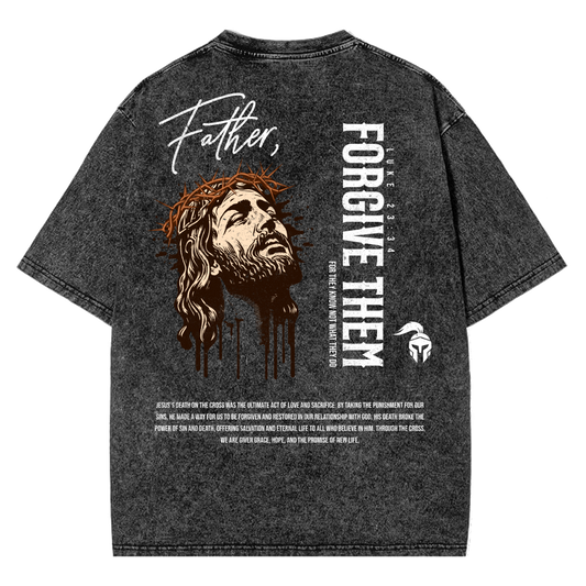 Acid-Washed "Father, Forgive Them" Black Tee