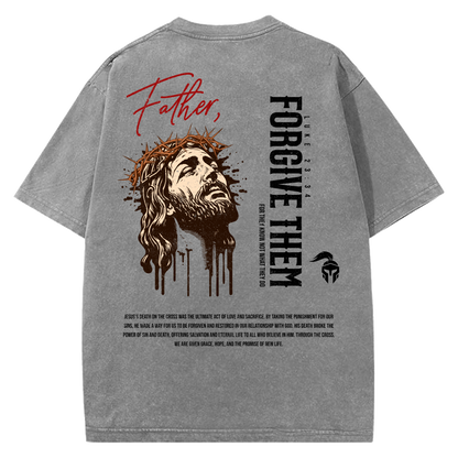 Acid-Washed "Father, Forgive Them" Gray Tee