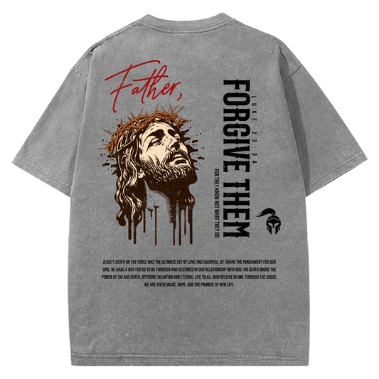 Acid-Washed "Father, Forgive Them" Gray Tee